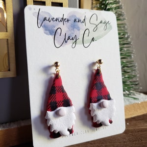 Clay Christmas Earrings | Buffalo plaid Gnome earrings| Christmas Gnomes earrings| Gnome clay earrings