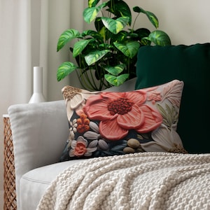 Floral Lumbar Pillow, Boho Decor Cushion, Flower Print Home Accent, Cozy Couch Pillow, Great for Gifts and Home Styling