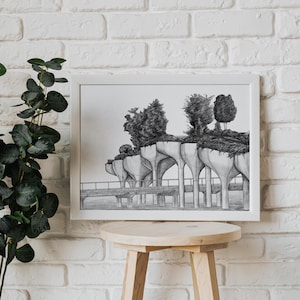 Little Island NYC Drawing – Fine Line Pen and Ink Print of Manhattan’s Floating Park – New York Architecture Wall Art