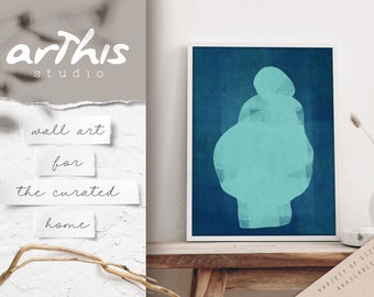 Teal Wall Art, Body Positive Art, Blue Green Modern Minimalist Abstract Art Print