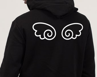 Simple Cute Wings, Unisex Heavy Blended Hooded Sweatshirt, Black & White Line Art T-shirt, Flying, Floating, Angel, Casual Streetwear