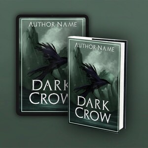 May include: A book cover with a dark green background and a black crow flying over a mountain range. The title "DARK CROW" is written in white text on the cover. The author's name is also written in white text on the cover.