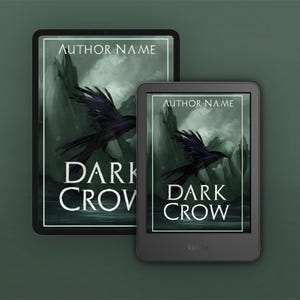 May include: A digital book cover with a dark green background and a black crow flying over a mountain range. The title "DARK CROW" is written in white text below the crow. The author's name is written in white text at the top of the cover.