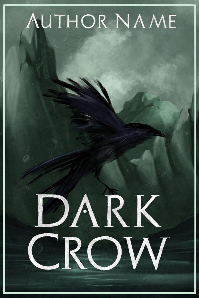 May include: A book cover with a dark crow flying over a misty mountain landscape. The title "DARK CROW" is written in white text on a green background.