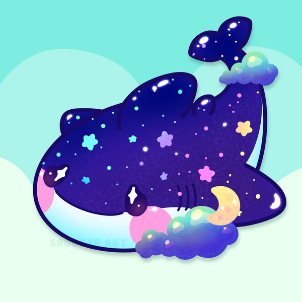 Space Whale Shark Sticker, Galaxy, Stars, Cosmic, Cloud, Marine, Kawaii, Rainbow, Ocean, Sea