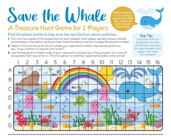 Save the Whale Treasure Hunt Game, Activités du Jour de la Terre, Feuille de travail sur l'environnement, Activités nature pour les enfants