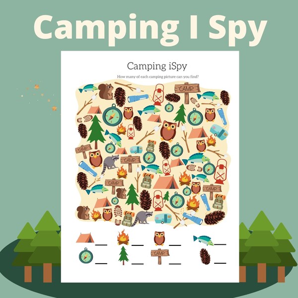 I SPY Game, Spring Printable, Camping Activities, Activities for Kids, Summer Printable, Printable I Spy, Camping Games for Kids,