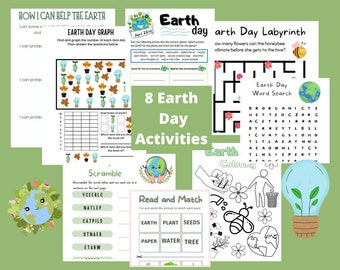Earth Day Activities for Kids, Earth Day Printable Activity Sheets,  Earth Day Coloring Pages,  Earth Day Kids Worksheet, Instant Download