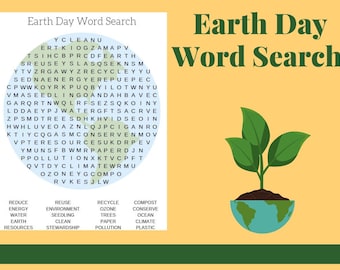 Recherche de mots pour le Jour de la Terre pour enfants, jeu de mots imprimable, recherche de mots pour enfants imprimable, feuille de travail sur l’environnement, recherche de mots de printemps, téléchargement instantané