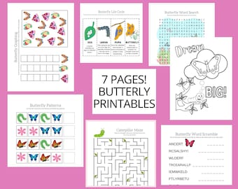 Feuille de travail imprimable d'activité de papillon, paquet d'activité de papillon, pages de coloriage de papillon activité de cycle de vie de papillon, feuille de travail préscolaire