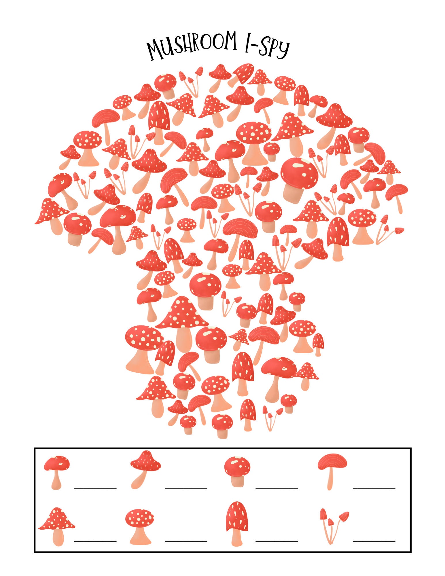 Mushroom printable, Spring iSpy, iSpy game, spring printable, fall printable, nature printable, science printable, iSpy printable,