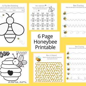 Honey Bee Printable Worksheets, Worksheets for Preschool, Kindergarten, 1st Grade, Bee Activity Printable, Bee printable, Bee Coloring Pages