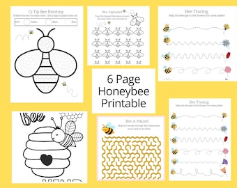 Honey Bee Printable Worksheets, Worksheets for Preschool, Kindergarten, 1st Grade, Bee Activity Printable, Bee printable, Bee Coloring Pages