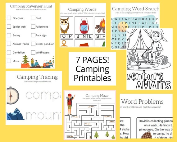 camping printable worksheet worksheets for preschool etsy