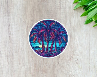 Sunset 86 - Island Palms Retrowave/Synthwave Sticker