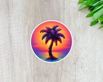 Sunset 86 - Pixelated Palm Beach Retrowave/Synthwave Sticker