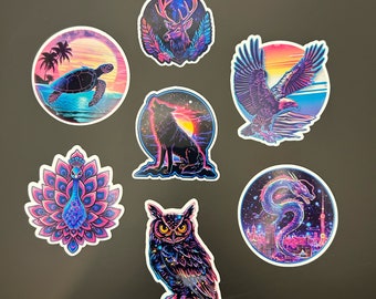 Sunset 86 Synthwave Animal Vinyl Sticker Pack – Retro 80s Neon Creatures
