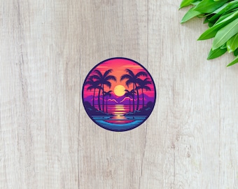 Tramonto 86 - Adesivo Retrowave/Synthwave al tramonto sul lago di montagna