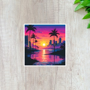 Sunset 86 - Palm Lake Sunset Retrowave / Synthwave Sticker