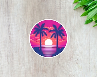 Sunset 86 - Palm Ocean Retrowave/Synthwave Sticker