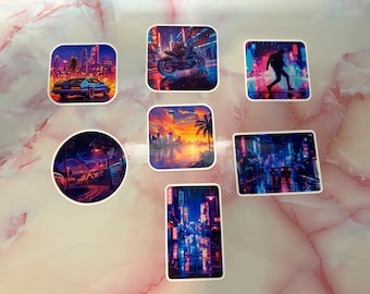 Synthwave Vinyl Sticker Set: Retro Cyberpunk