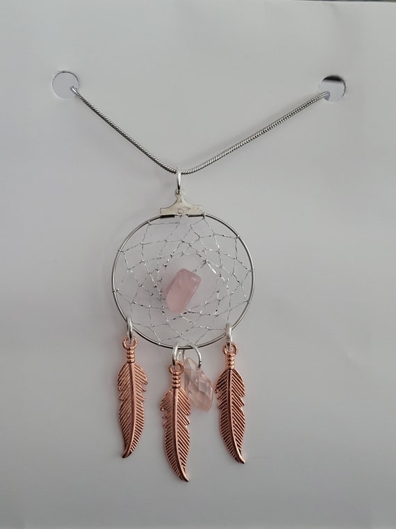 Authentic Large Silver Dreamcatcher Necklace With Metal Feather