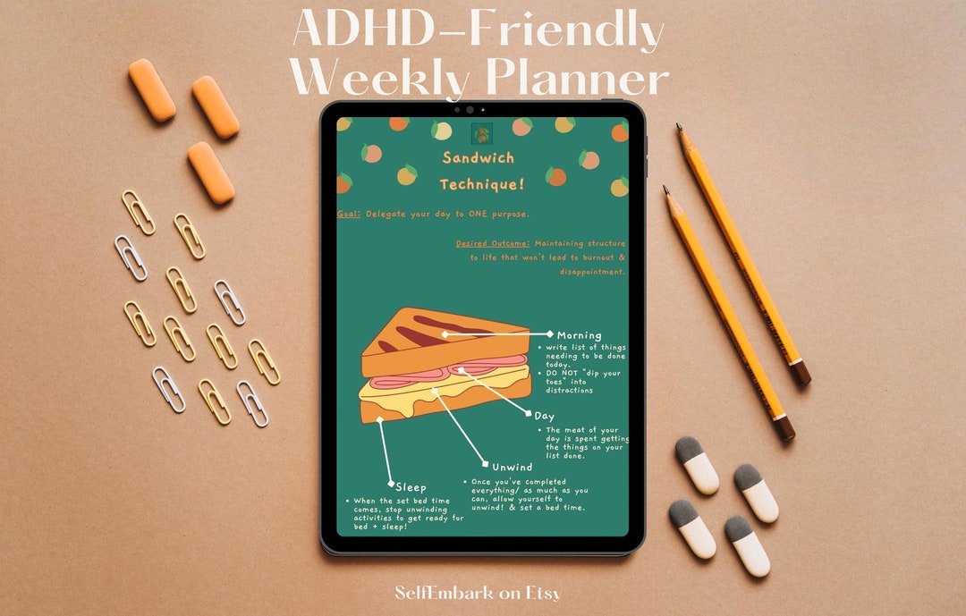 Sandwich Technique Neurodivergentfriendly Digital Weekly Planner Weekly Planner That Helps With