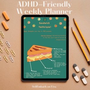 Sandwich Technique · Neurodivergent-Friendly Digital Weekly Planner · Weekly Planner that helps with Executive Dysfunction