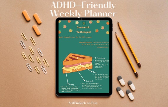 Sandwich Technique · Neurodivergent-Friendly Digital Weekly Planner · Weekly Planner that helps with Executive Dysfunction