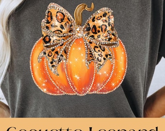 Coquette luipaard strikpompoen png, FAUX strass herfstpompoen, herfst glitterpompoen, girly Halloween-ontwerp, Thanksgiving png
