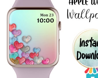Tapeta na Apple Watch, Tarcza zegarka z motywem serc walentynkowych, Grafika ekranu blokady, Tło zegarka, Natychmiastowe pobieranie,