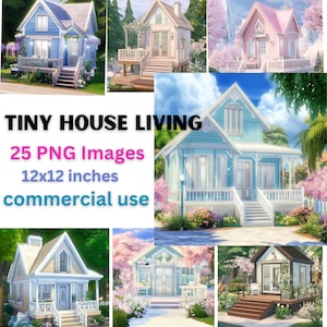 Tiny Houses Printable Pages, Digital Paper Craft Sheets, Scrapbooking, Background Paper, Card Making, Junk Journal Pages, Little House Art