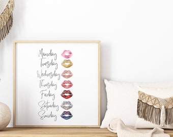 Lipstick Digital Art, Instant Download, Salon Decor, Girl Boss, Gift for Lipstick Lover, Lipstick Wall Art, Fashion Art, 7 days Lipstick