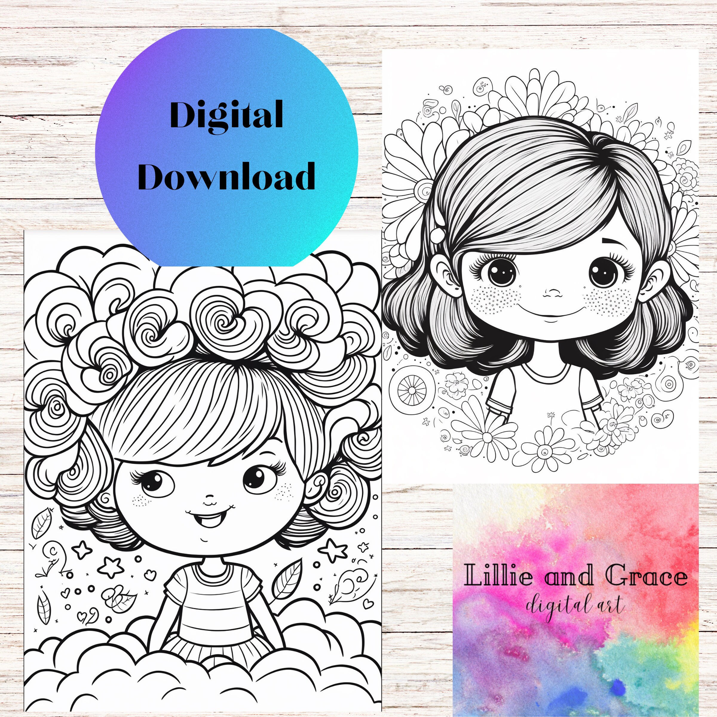 Cute Girls Coloring Pages, 8 Pages, Instant Digital Download, Printable ...