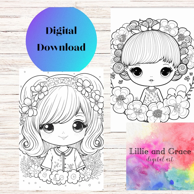 Cute Girls Coloring Pages Part 3, Instant Digital Download, 7 Printable ...
