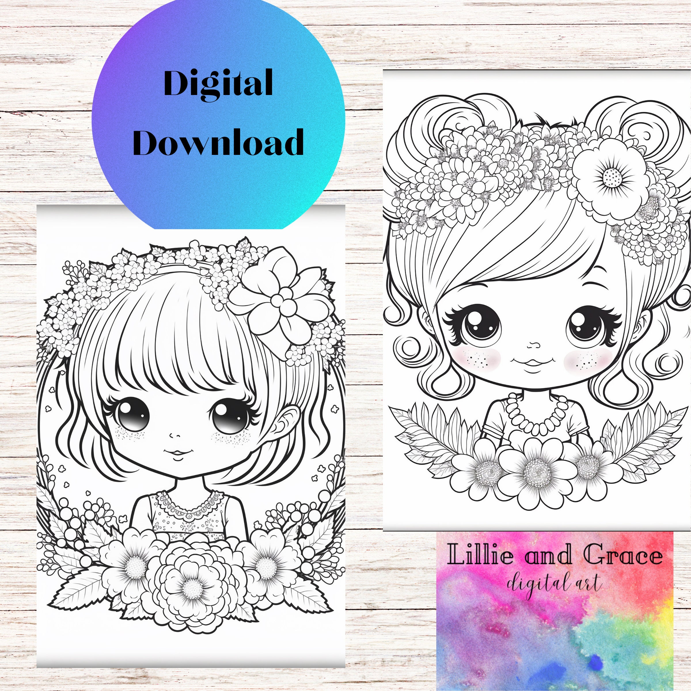 Cute Girls Coloring Pages Part 3, Instant Digital Download, 7 Printable ...