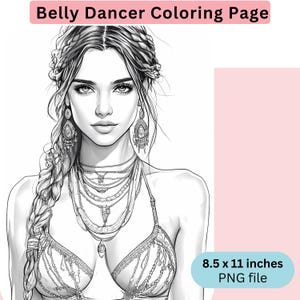 Sexy Belly Dancer Coloring Page for Adults, Harem Grayscale Coloring Page, Fall Coloring, Instant Download, PNG, 8.5 x 11 inches