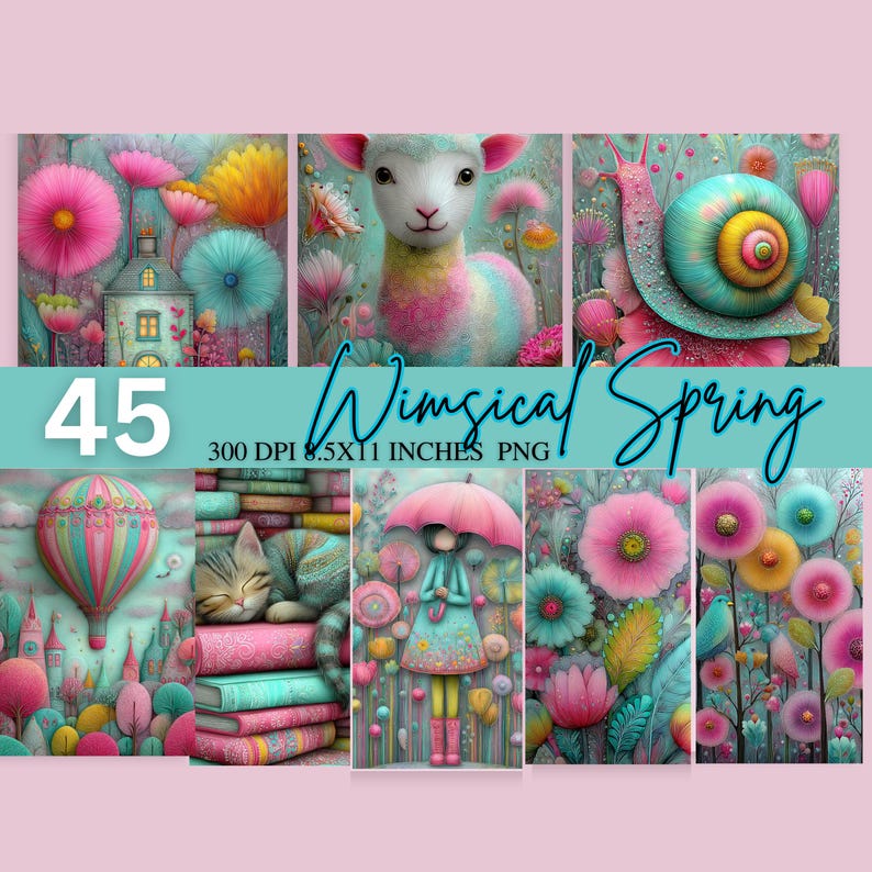 Whimsical Junk Journal Printable Pages, Turquoise and Pink Digital ...