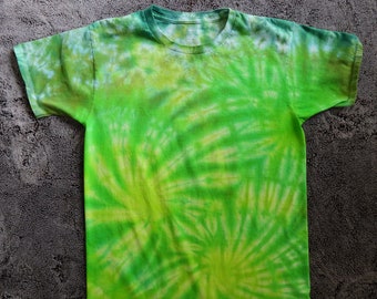 Kids Large Green Tie Dyed T-shirt - Crewneck Green Tie Dye Shirt - Soft Cotton Tagless Shirt - Unisex Kids Shirt