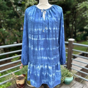 Vestido playero, Vestido bohemio con efecto tie-dye para mujer, Talla L, Azul