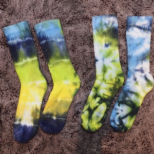 Blue Yellow and Green - Kids Shoe Size 3-10 - Back To School Socks - Two Pair