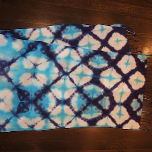 Blue Shibori Dyed Cotton Scarf - Blue Tie Dye Scarf - Lightweight Scarf - Navy and Turquoise