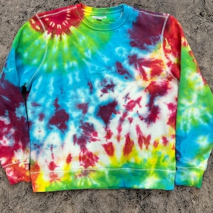 Adult Large Crew Neck Rainbow Tie Dye Sweatshirt - Super Soft Cotton Sweats - Thick Sweatshirt