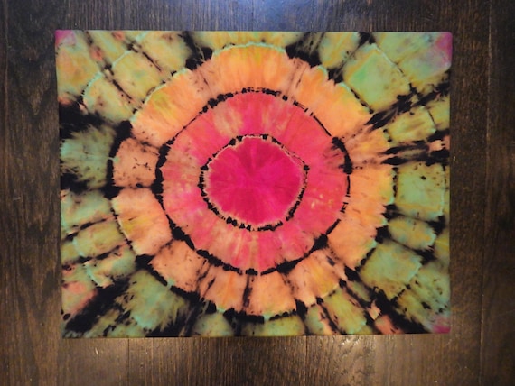 Bullseye Rainbow Wall Art Fabric Canvas Reverse Tie Dye Art 