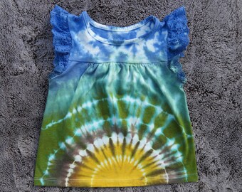 3T Cat and Jack Sunflower Tie Dye Shirt Lace Cap Sleeves - Toddler Sunrise Shirt