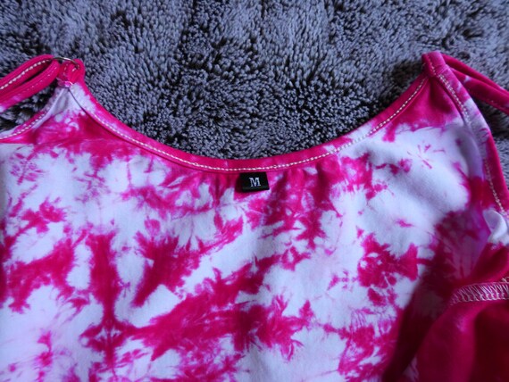Adult Medium Fuchsia / Hot Pink Tie Dye Sundress with Pockets! Adjustable Spaghetti Straps, V-Neck, Above The Knee Cotton Dress