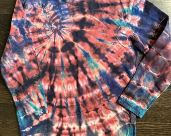 Medium Kids Long Sleeve Tie Dyed T-Shirt - cotton Reverse Tie Dye Shirt - Unisex Kids Shirt - Swirl Tie Dye Shirt - Bleach Dyed Shirt