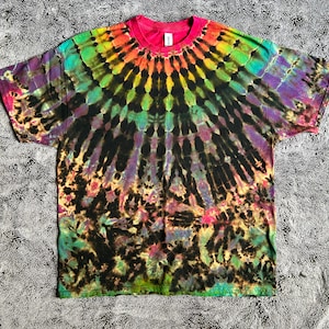 XL Adult Reverse Tie Dye Rainbow Colored T-Shirt - Cotton Tie Dye Shirt - Extra Large