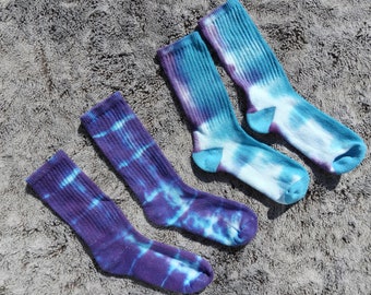 Shoe Size 3-10 Turquoise Blue and Purple Tie Dyed Kid's Socks (2 pair) - Back to School Basics!