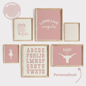 Cowgirl Nursery Prints Set of 6 Gallery Wall Art, Blush Pink Rustic Nursery Decor, Western Girl Room Decor, Rodeo Baby Printable Art